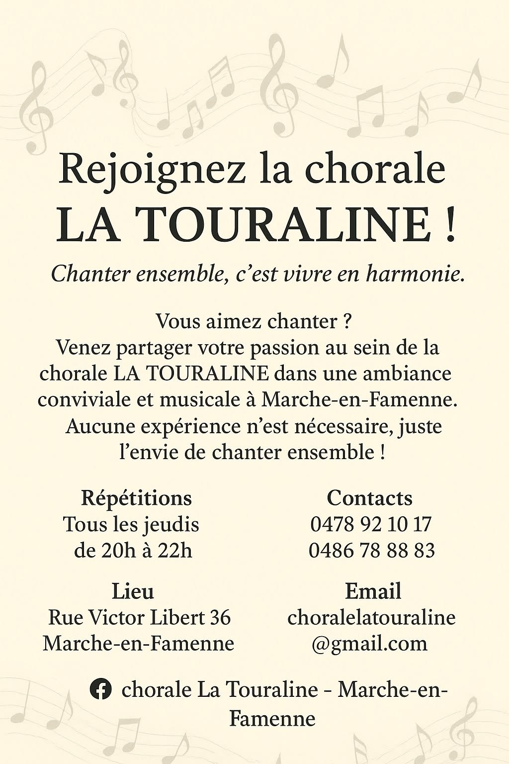 Affiche : rejoignez la chorale La Touraline